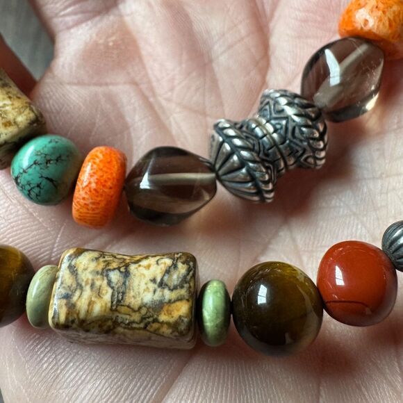 Vintage CAROLYN POLLACK Beaded Gemstone Necklace Sterling Silver 925 Southwest - Picture 9 of 17